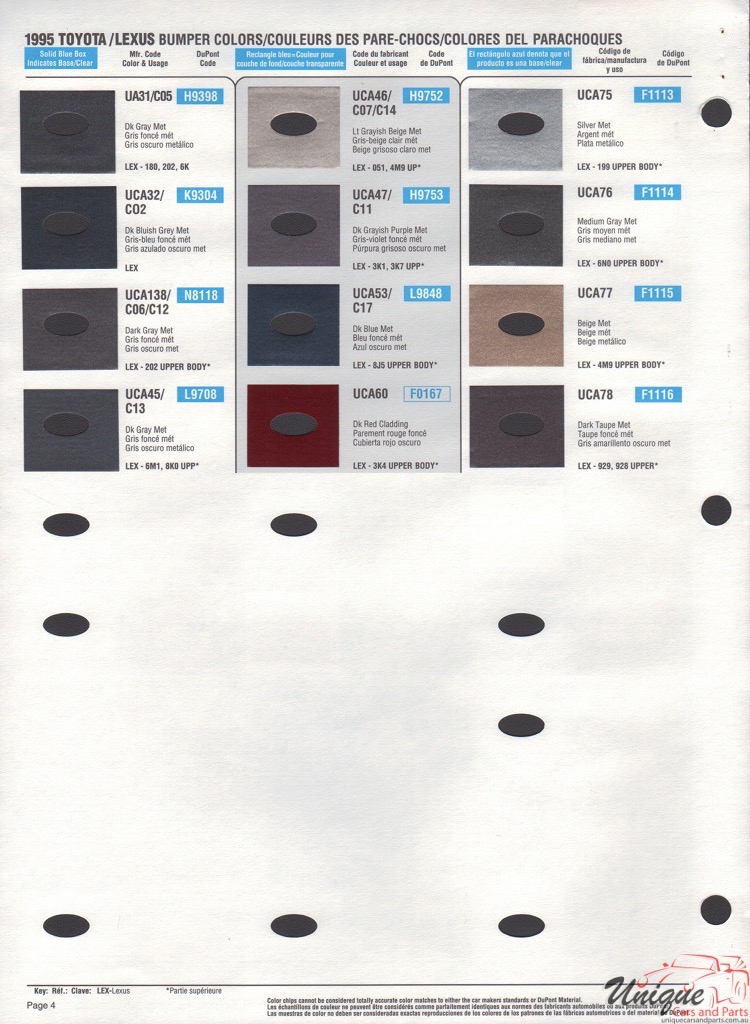 1995 Toyota Paint Charts DuPont 4